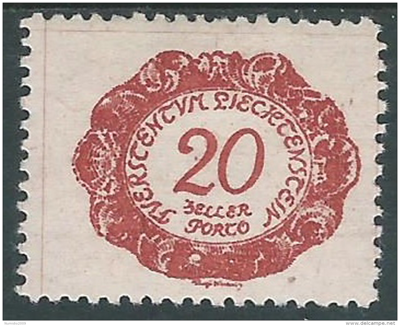 1920 LIECHTENSTEIN SEGNATASSE 20 H VARIETà PUNTO VICINO 2 DI 20 MH * - R30-6 - Errores & Curiosidades