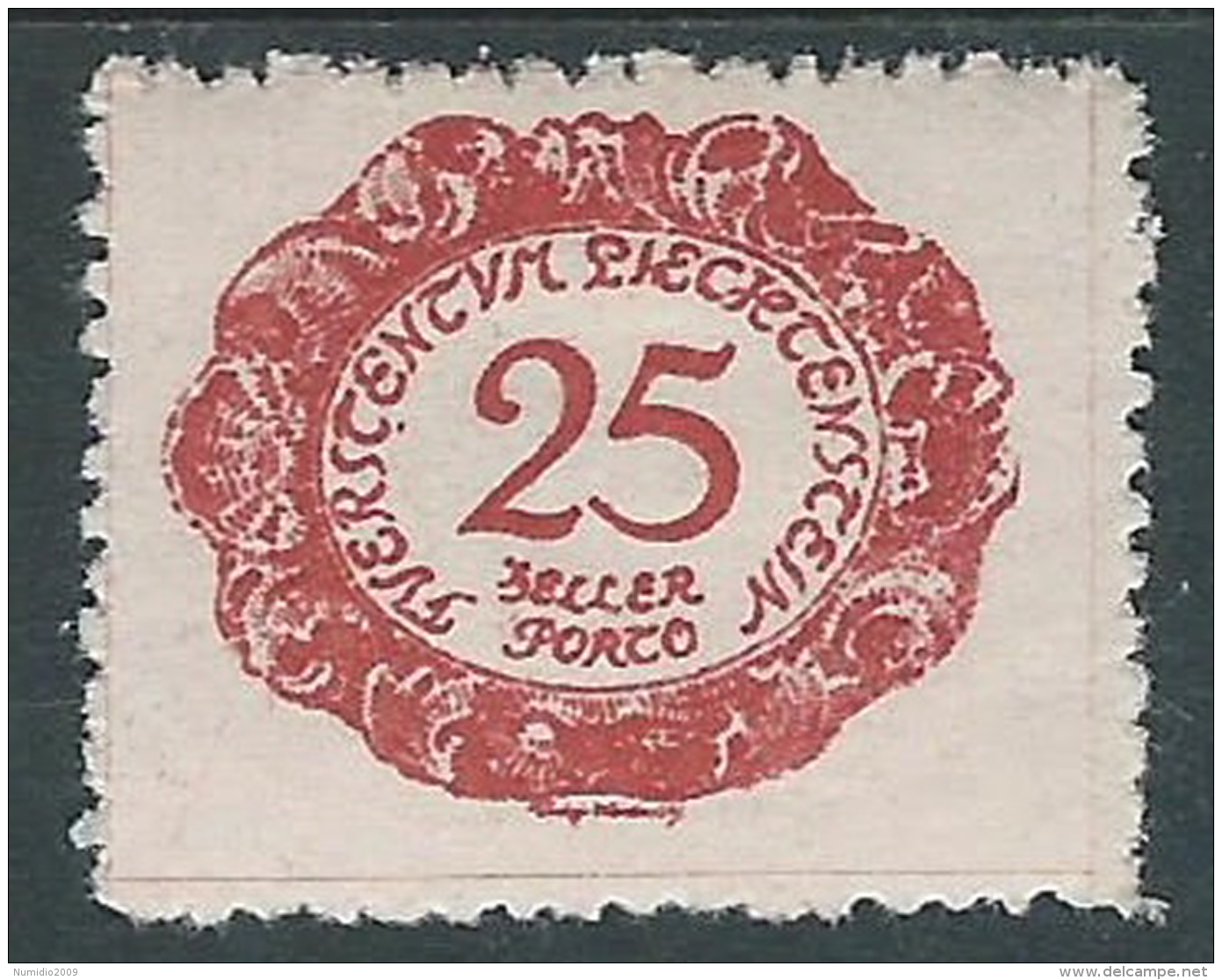 1920 LIECHTENSTEIN SEGNATASSE 25 H VARIETà CORNICE ROTTA A DESTRA MH * - R30-10 - Varietà