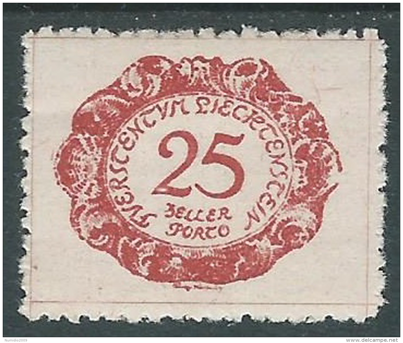 1920 LIECHTENSTEIN SEGNATASSE 25 H VARIETà CORNICE ROTTA A DESTRA MH * - R30-8 - Errores & Curiosidades