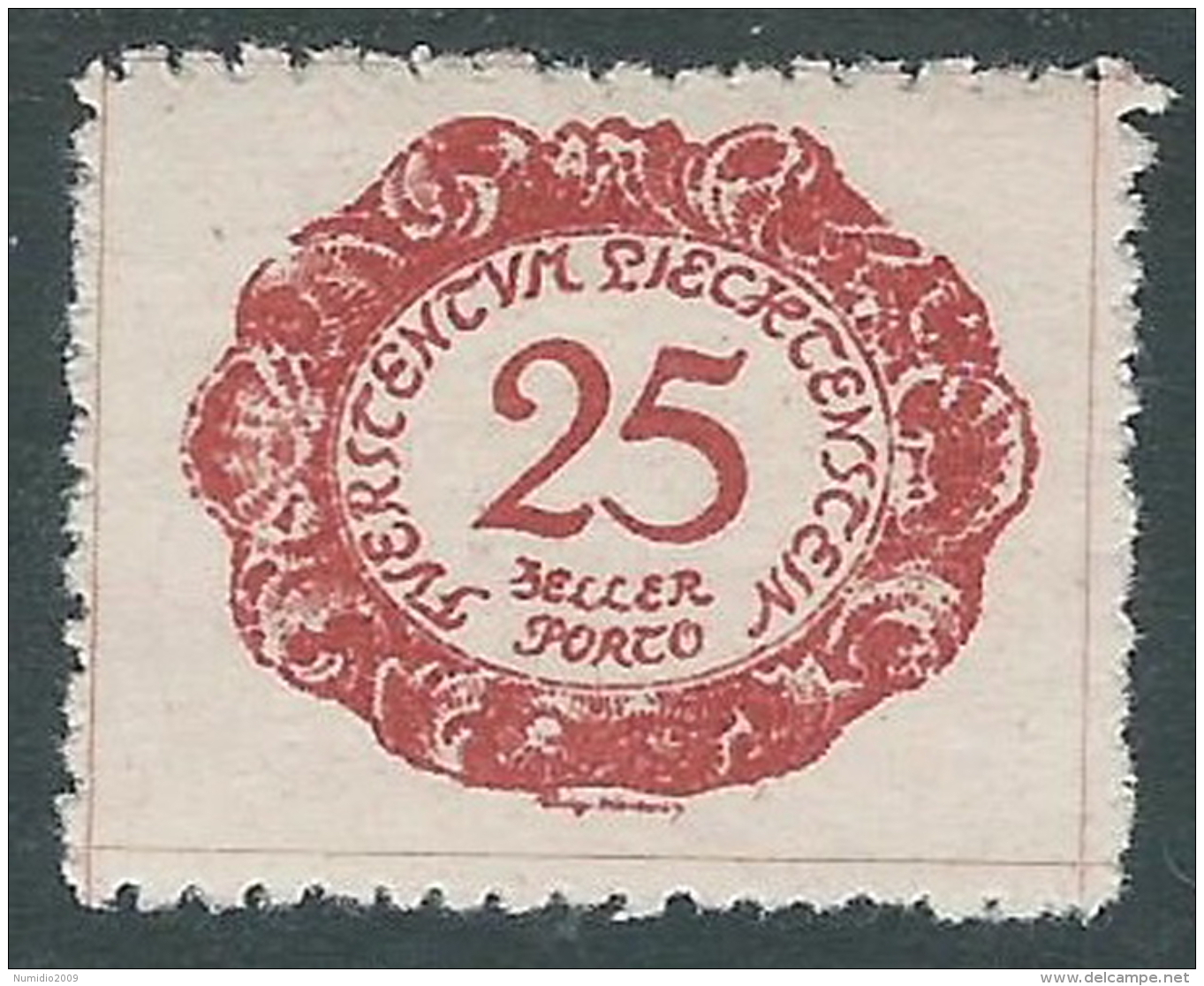 1920 LIECHTENSTEIN SEGNATASSE 25 H VARIETà CORNICE ROTTA A SINISTRA MH * - R30-4 - Errors & Oddities