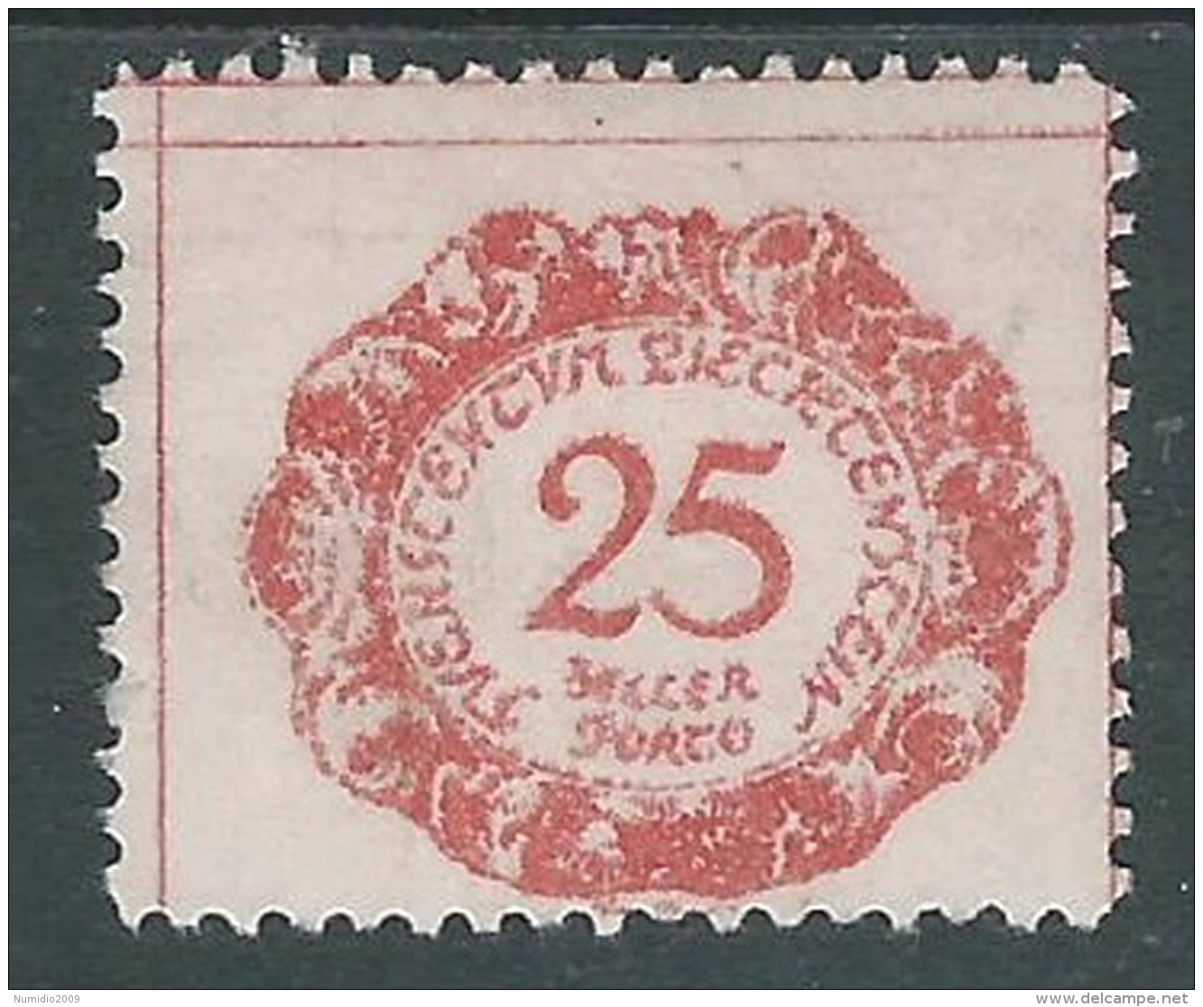 1920 LIECHTENSTEIN SEGNATASSE 25 H VARIETà LETTERA R DI PORTO ROTTA MH * - R28-2 - Abarten