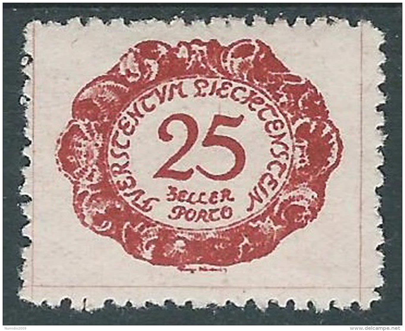 1920 LIECHTENSTEIN SEGNATASSE 25 H VARIETà LINEA ATTACCATA 5 DI 25 MH * - R30-3 - Varietà