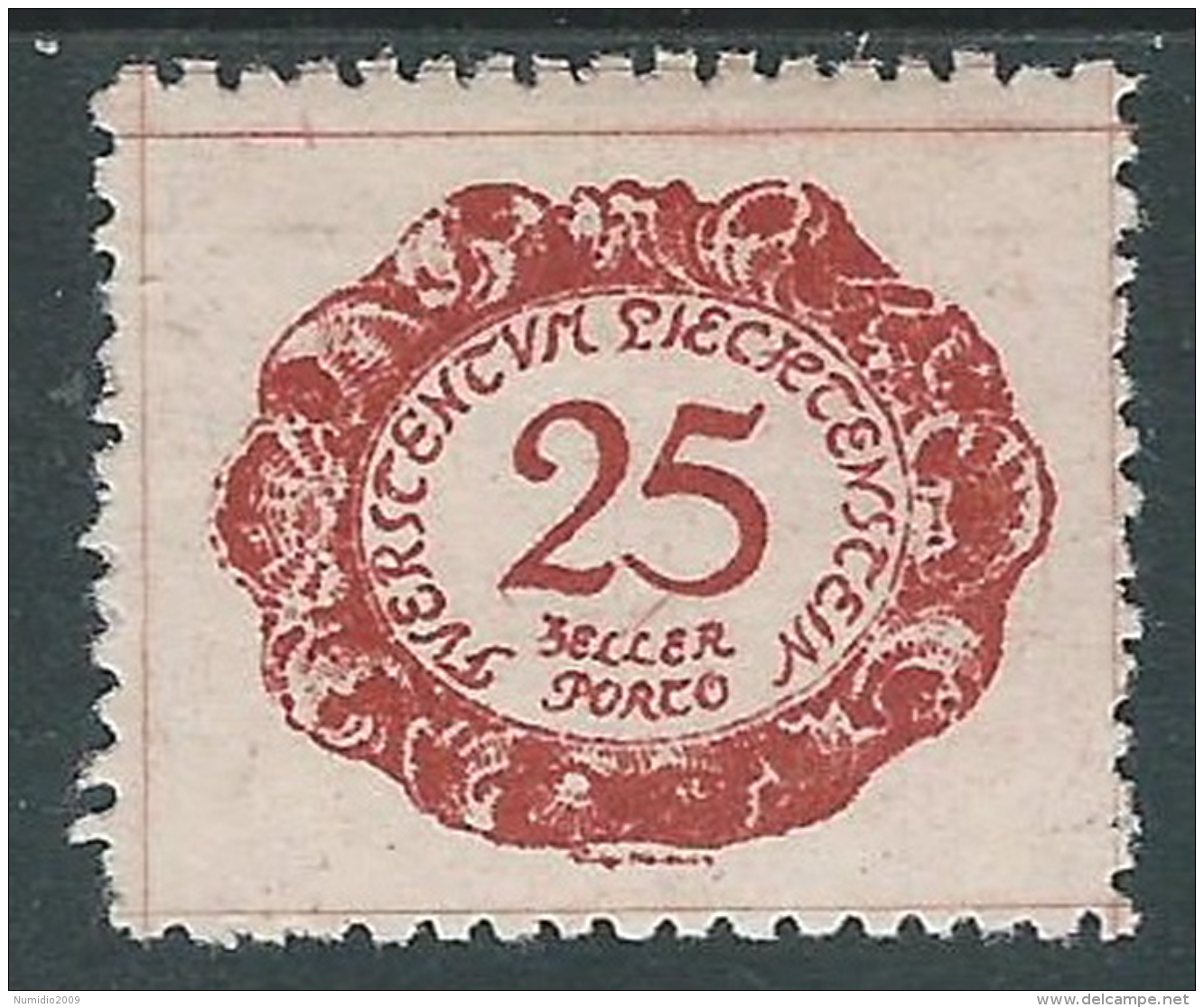 1920 LIECHTENSTEIN SEGNATASSE 25 H VARIETà LINEA SOTTO 5 DI 25 MH * - R29-10 - Errors & Oddities