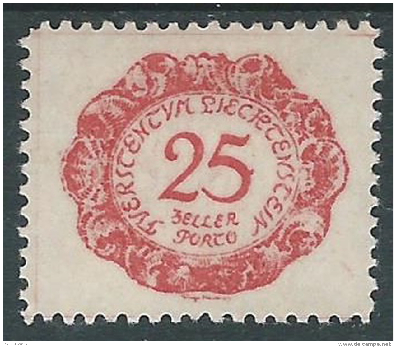 1920 LIECHTENSTEIN SEGNATASSE 25 H VARIETà PUNTO ATTACCATO 5 DI 25 MH * - R30-6 - Variétés