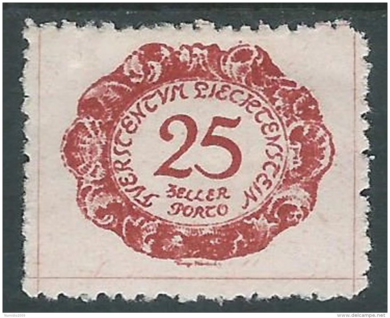 1920 LIECHTENSTEIN SEGNATASSE 25 H VARIETà PUNTO DENTRO 2 DI 25 MH * - R30 - Variétés