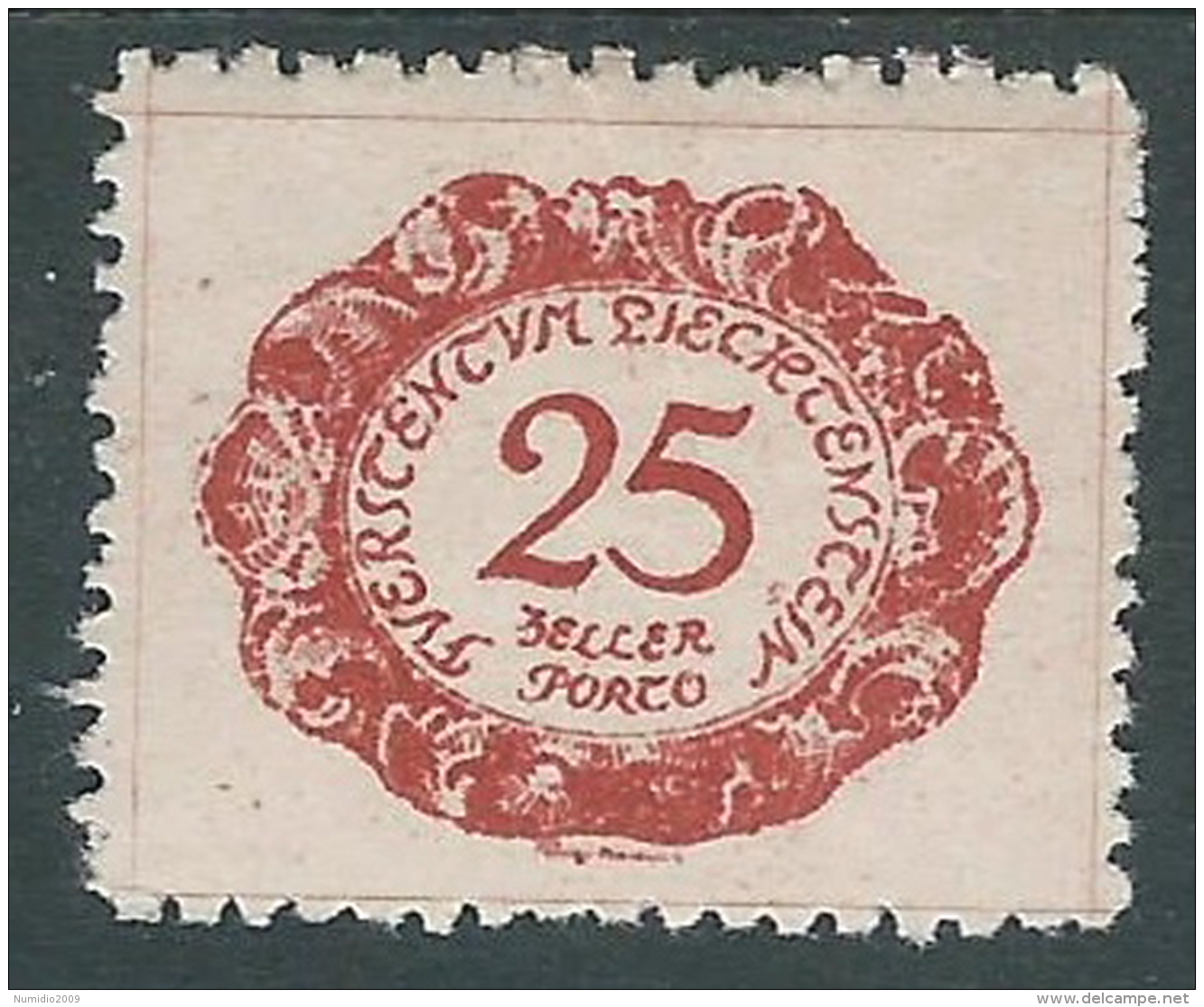 1920 LIECHTENSTEIN SEGNATASSE 25 H VARIETà PUNTO SOTTO I DI STEIN MH * - R29-8 - Variétés