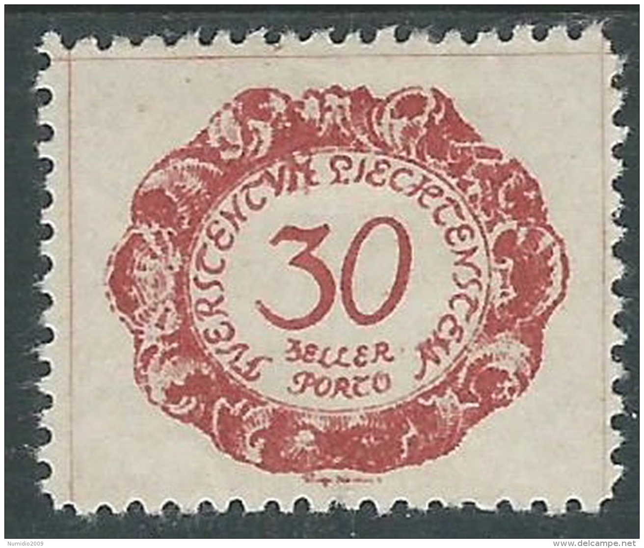 1920 LIECHTENSTEIN SEGNATASSE 30 H VARIETà LETTERA M MH * - R30 - Plaatfouten