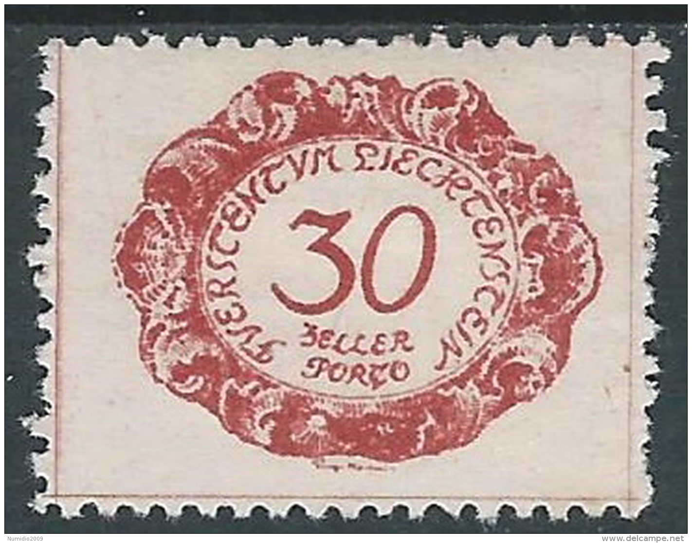 1920 LIECHTENSTEIN SEGNATASSE 30 H VARIETà LETTERA T DI PORTO MH * - R30-9 - Abarten