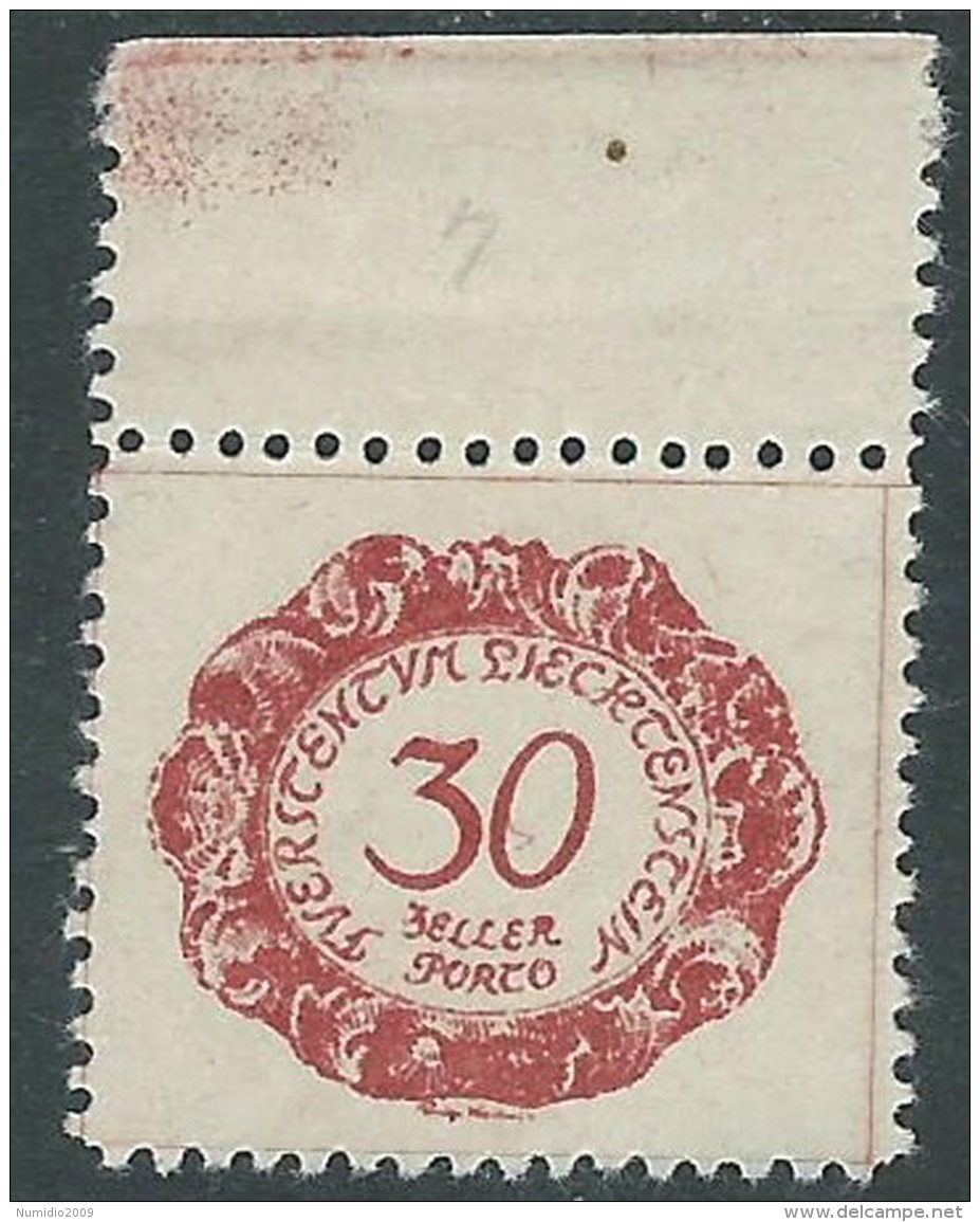 1920 LIECHTENSTEIN SEGNATASSE 30 H VARIETà LINEA IN 0 DI 30 MH * - R28-7 - Variétés