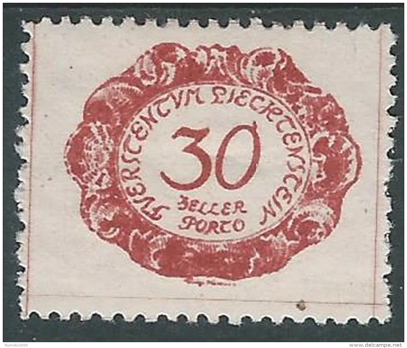 1920 LIECHTENSTEIN SEGNATASSE 30 H VARIETà PUNTO ATTACCATO 0 DI 30 MH * - R30-7 - Errores & Curiosidades