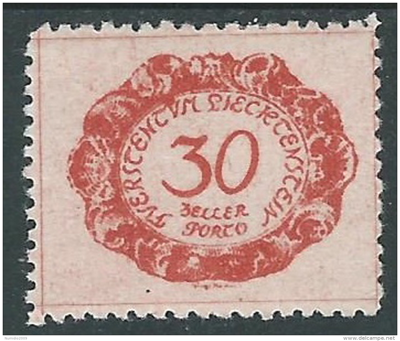 1920 LIECHTENSTEIN SEGNATASSE 30 H VARIETà PUNTO DOPO U DI TUM MH * - R30-4 - Abarten