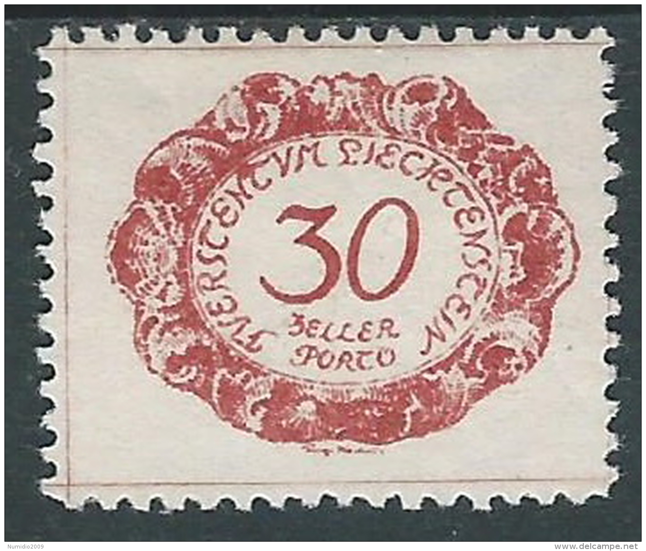 1920 LIECHTENSTEIN SEGNATASSE 30 H VARIETà PUNTO SOPRA NC DI ENCUM MH * - R30-8 - Abarten