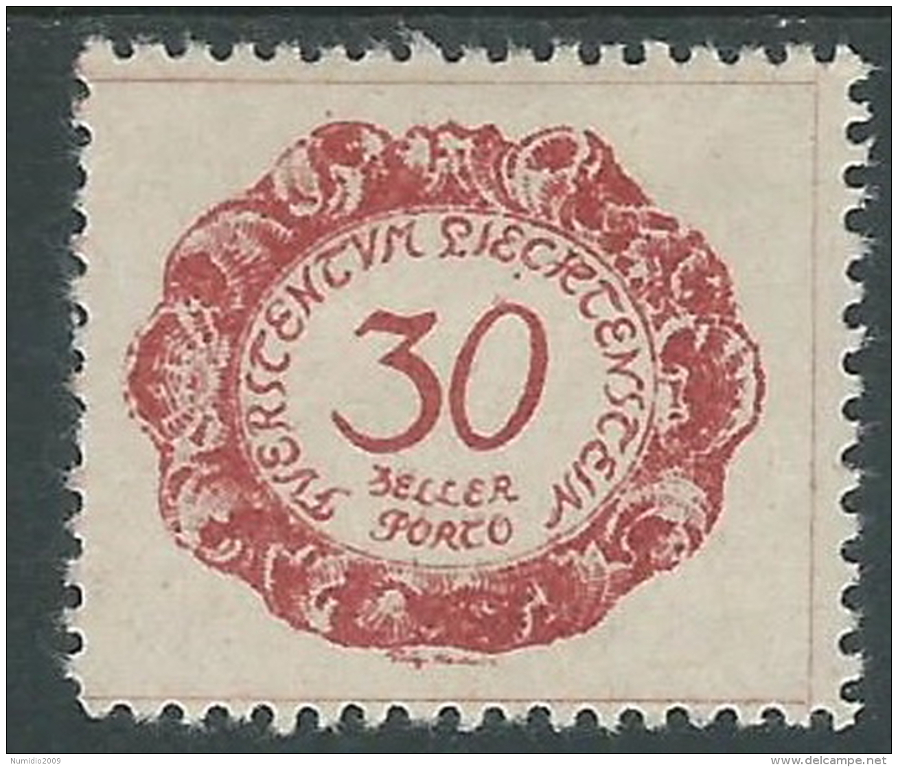 1920 LIECHTENSTEIN SEGNATASSE 30 H VARIETà PUNTO SOTTO C DI LIECH MH * - R30-6 - Variétés