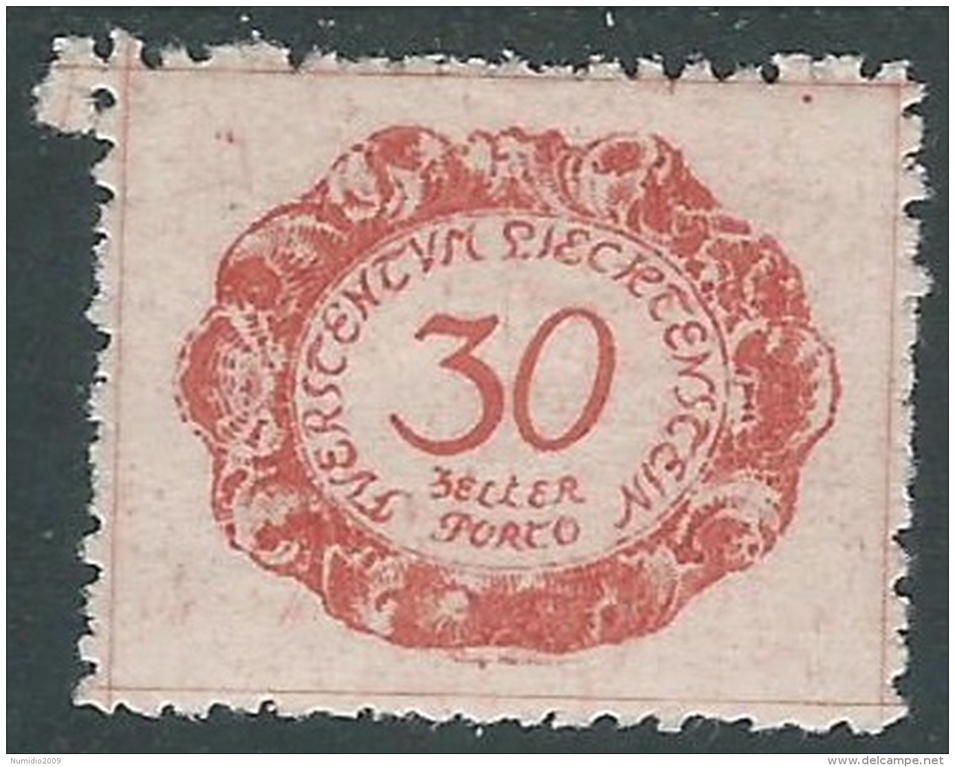 1920 LIECHTENSTEIN SEGNATASSE 30 H VARIETà PUNTO SU L DI HELLER MH * - R29-5 - Varietà