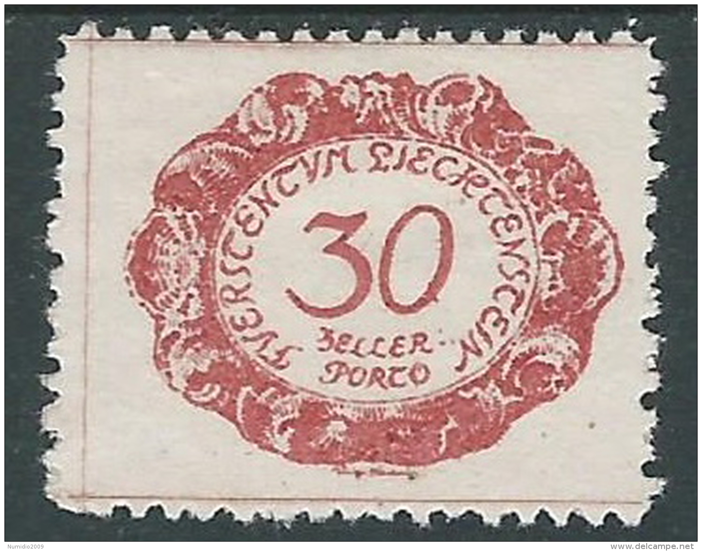 1920 LIECHTENSTEIN SEGNATASSE 30 H VARIETà PUNTO VICINO R DI HELLER MH * R30-10 - Variétés