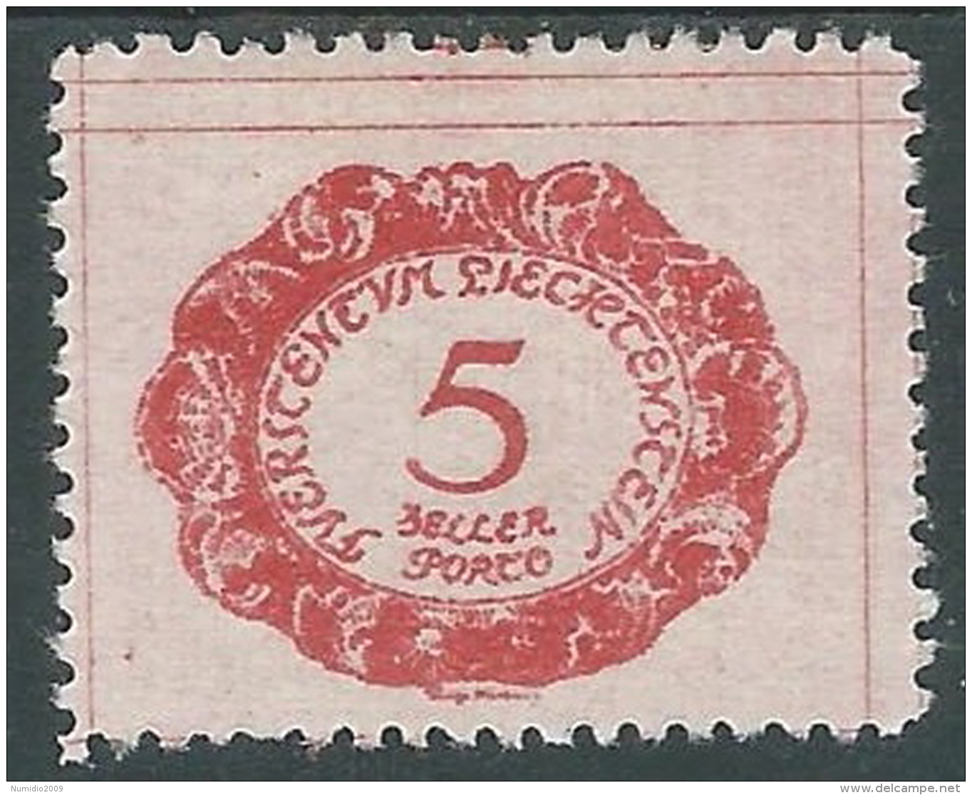 1920 LIECHTENSTEIN SEGNATASSE 5 H VARIETà DOPPIA LINEA MH * - R30 - Variétés