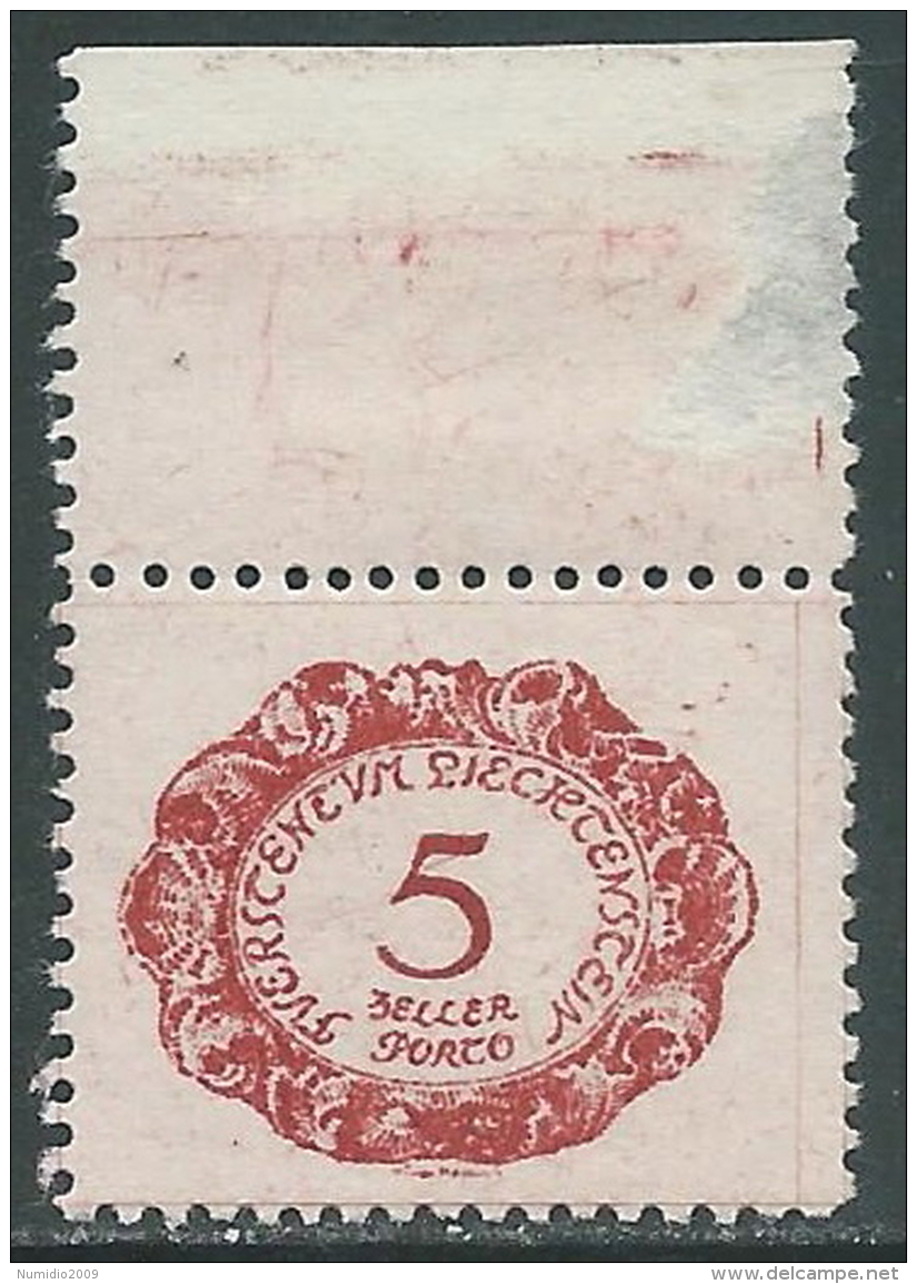 1920 LIECHTENSTEIN SEGNATASSE 5 H VARIETà LINEA DENTRO 5 MH * - R28-7 - Variétés