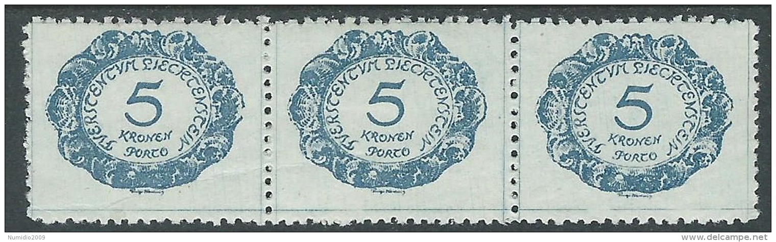 1920 LIECHTENSTEIN SEGNATASSE 5 K VARIETà CORNICE DX ROTTA E LINEA MH * - R30-10 - Varietà