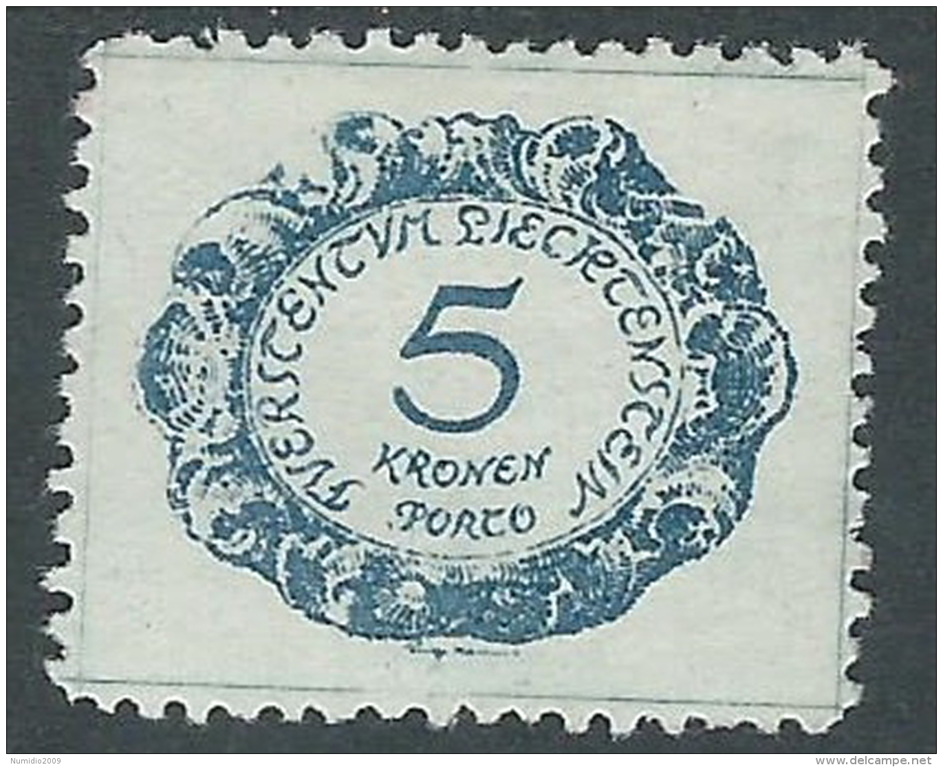 1920 LIECHTENSTEIN SEGNATASSE 5 K VARIETà CORNICE SINISTRA ROTTA MH * - R30-5 - Abarten