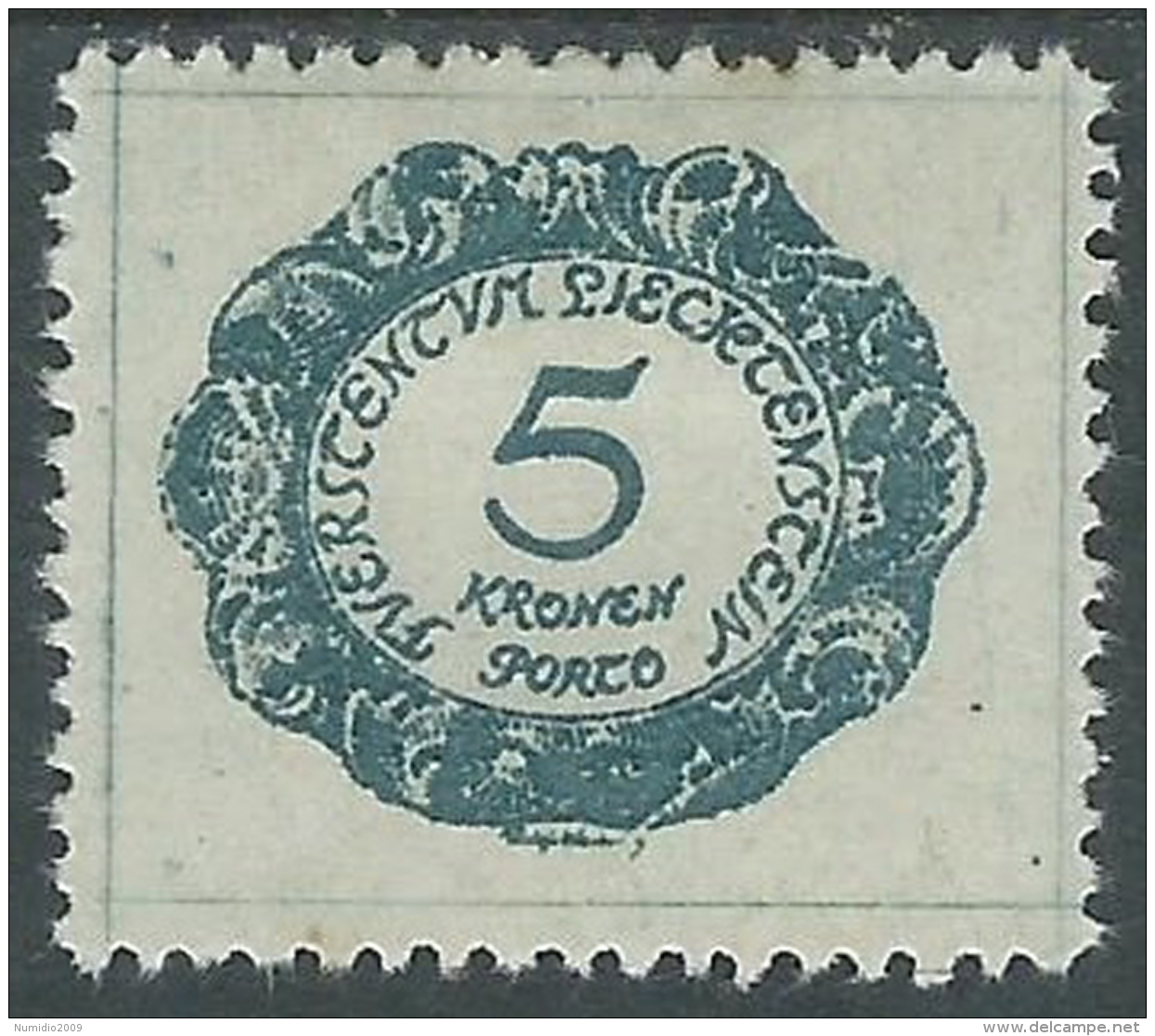 1920 LIECHTENSTEIN SEGNATASSE 5 K VARIETà PUNTI SU CORNICE MH * - R30-3 - Variétés