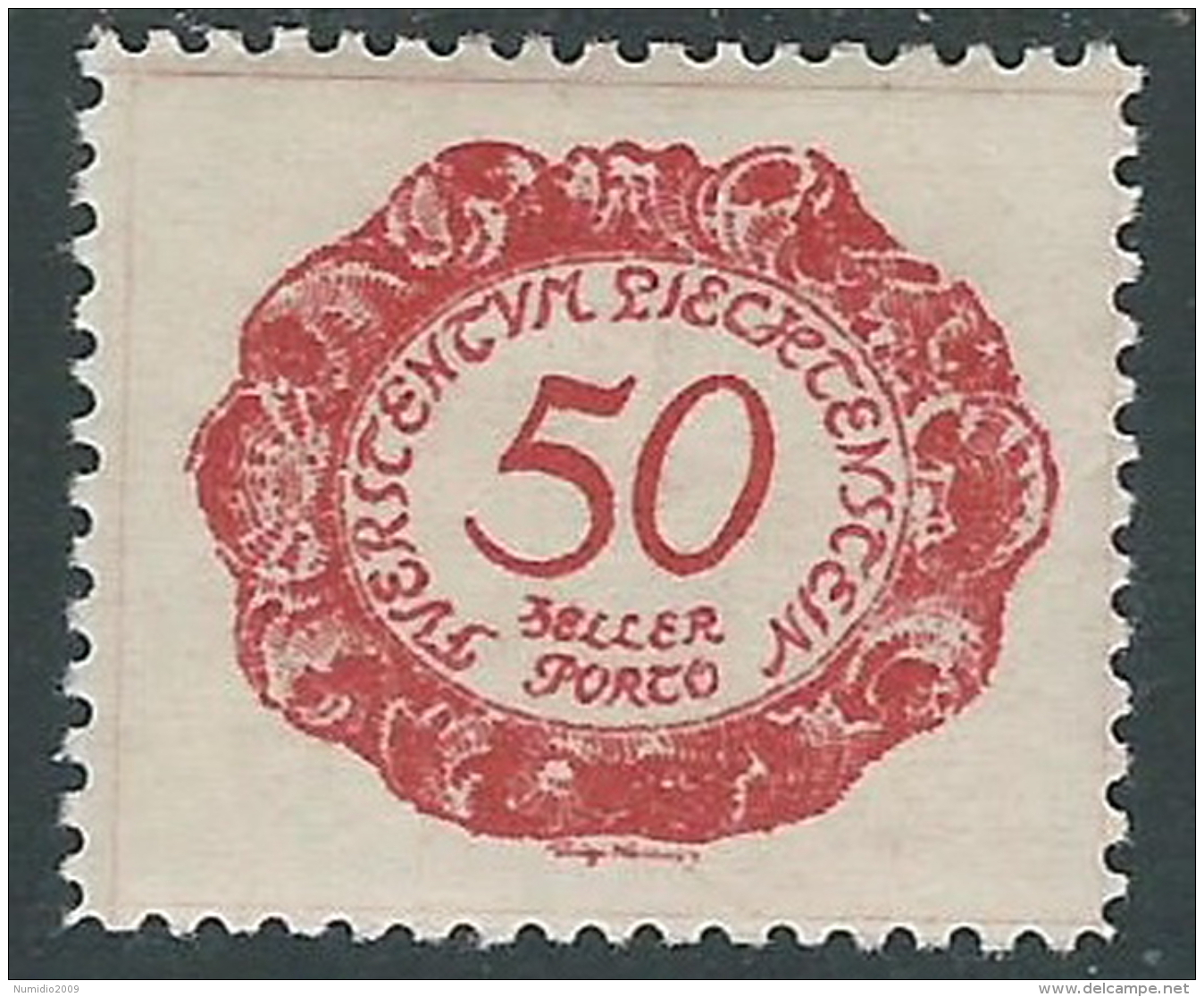 1920 LIECHTENSTEIN SEGNATASSE 50 H VARIETà CORNICE ROTTA A SINISTRA MH * - R30-2 - Abarten