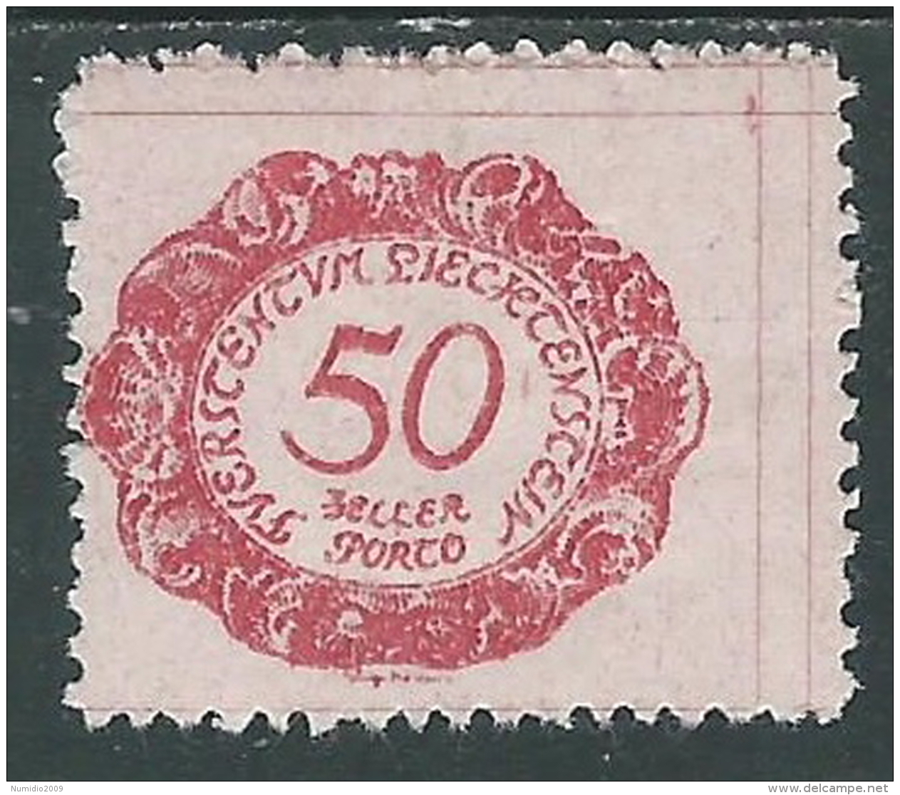 1920 LIECHTENSTEIN SEGNATASSE 50 H VARIETà DOPPIA LINEA MH * - R29-3 - Plaatfouten