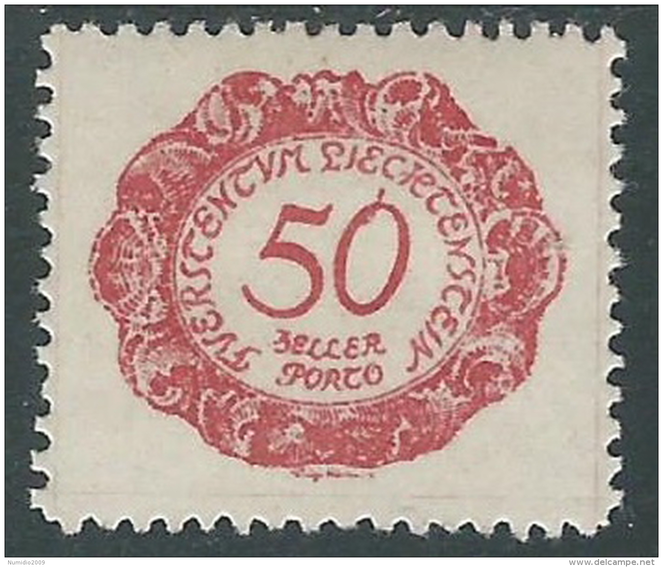 1920 LIECHTENSTEIN SEGNATASSE 50 H VARIETà LINEA SOPRA 5 DI 50 MH * - R30-3 - Errores & Curiosidades