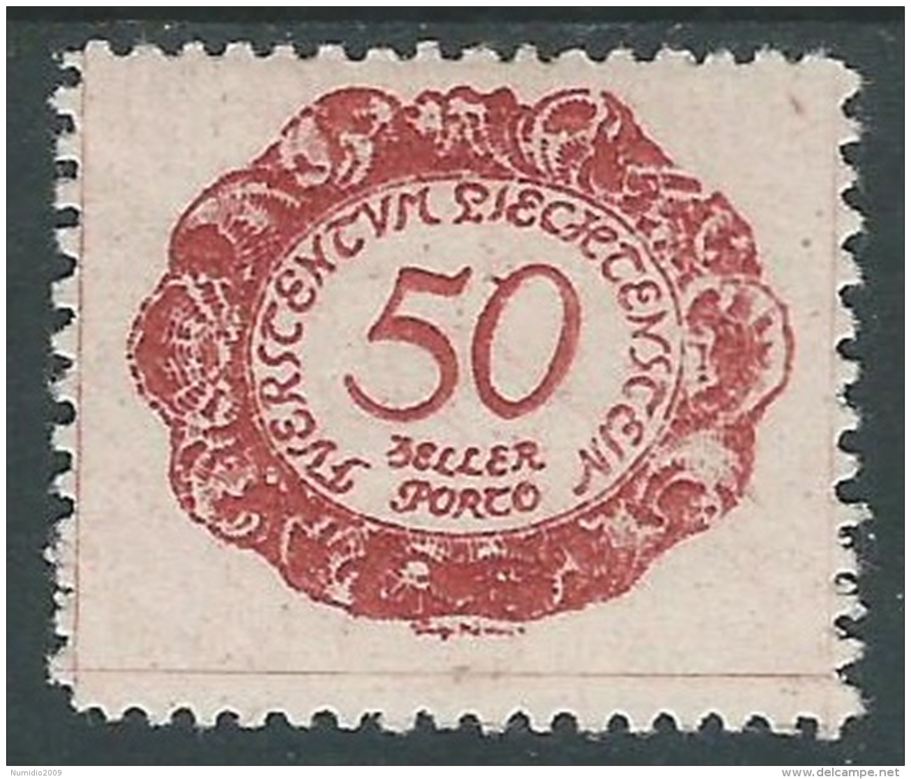 1920 LIECHTENSTEIN SEGNATASSE 50 H VARIETà PUNTO SU 0 DI 50 MH * - R30-4 - Variétés