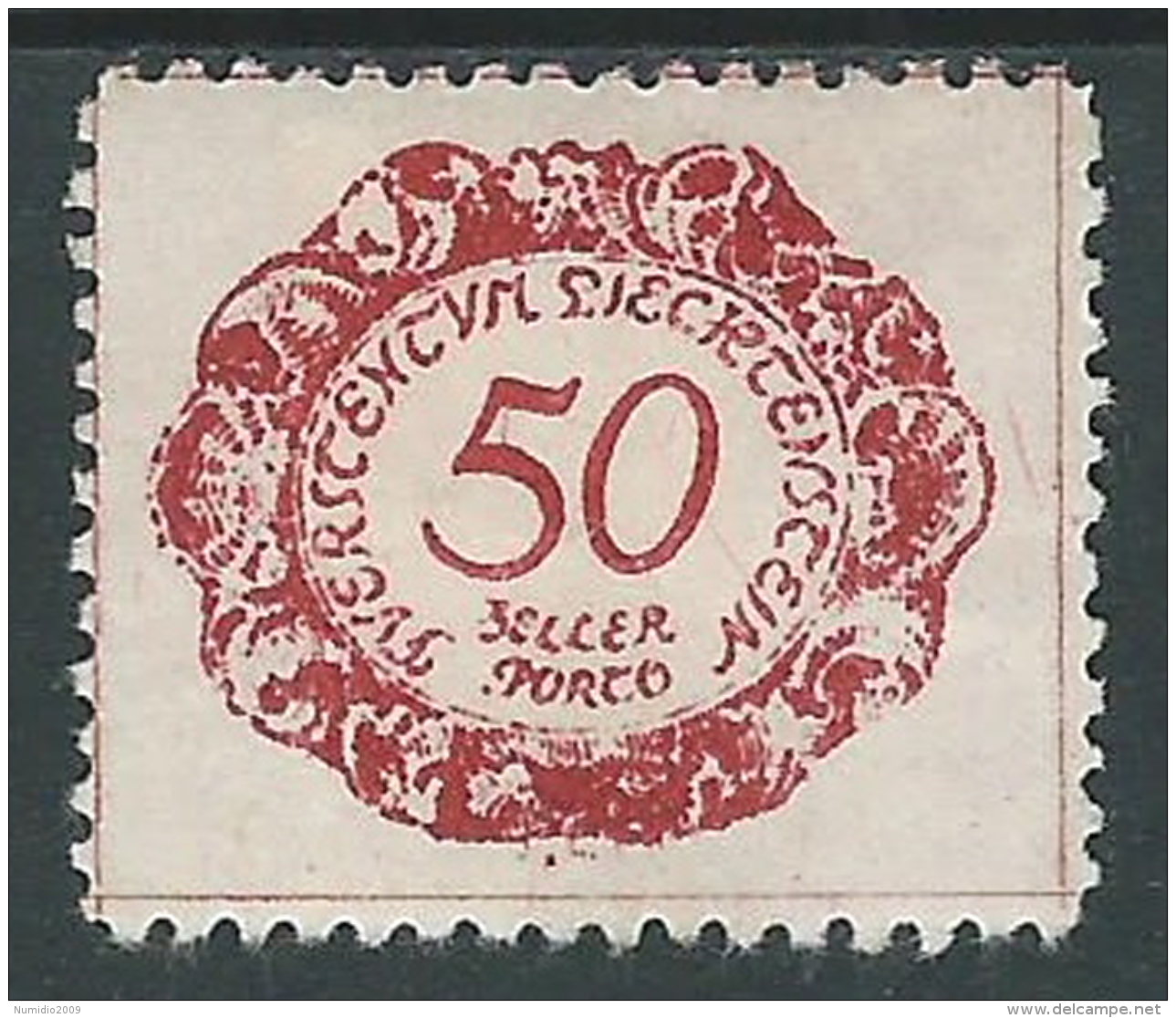 1920 LIECHTENSTEIN SEGNATASSE 50 H VARIETà PUNTO SU 5 DI 50 MH * - R30-6 - Variétés