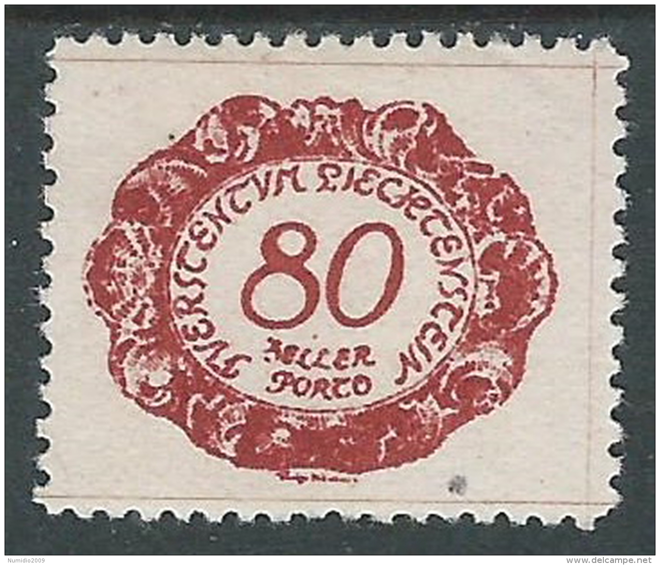 1920 LIECHTENSTEIN SEGNATASSE 80 H VARIETà H DI HELLER MH * - R30-8 - Abarten