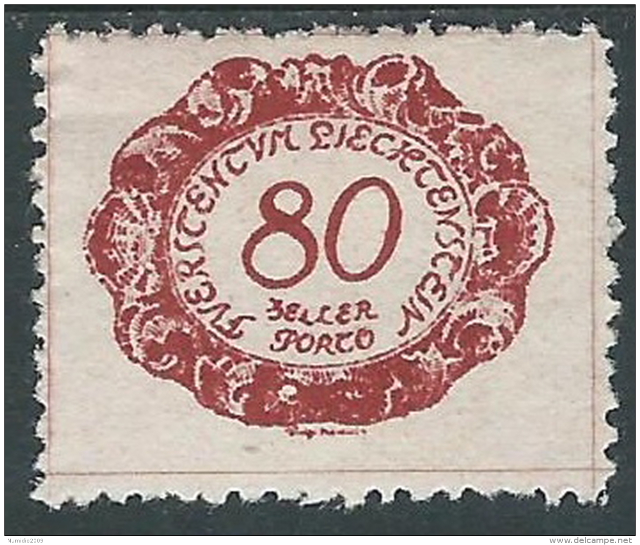 1920 LIECHTENSTEIN SEGNATASSE 80 H VARIETà L DI HELLER MH * - R30-4 - Varietà