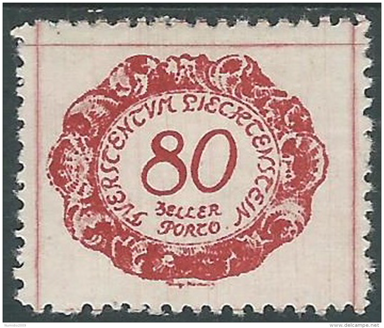 1920 LIECHTENSTEIN SEGNATASSE 80 H VARIETà LINEA MANCANTE MH * - R30-2 - Varietà