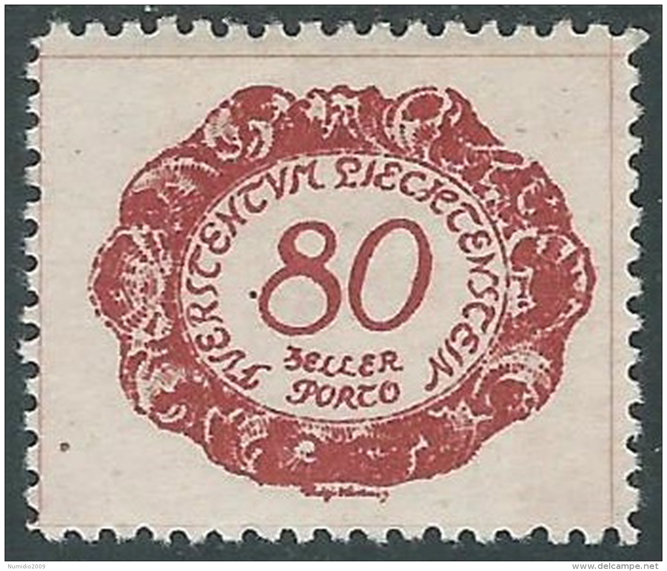 1920 LIECHTENSTEIN SEGNATASSE 80 H VARIETà PUNTO SU 8 DI 80 MH * - R30 - Variétés