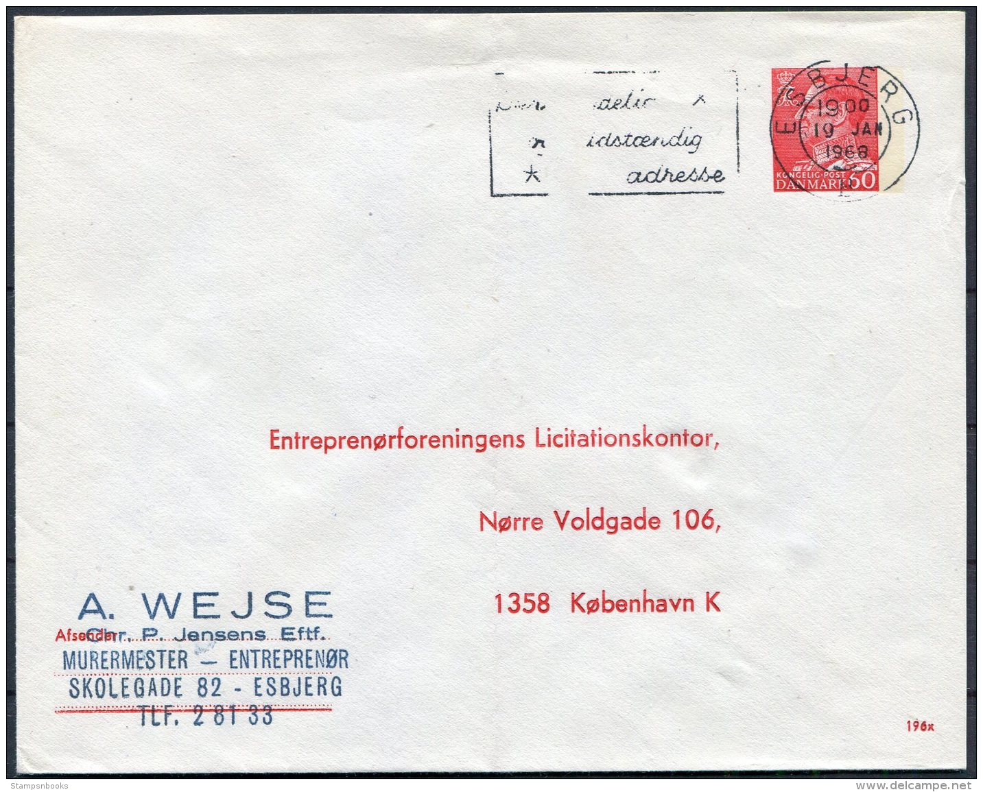 1968 Denmark Private Stationery Cover 196x Licitationskonter Esbjerg - Postal Stationery