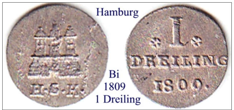 DL-1809, 1 Dreiling, Hamburg - Piccole Monete & Altre Suddivisioni