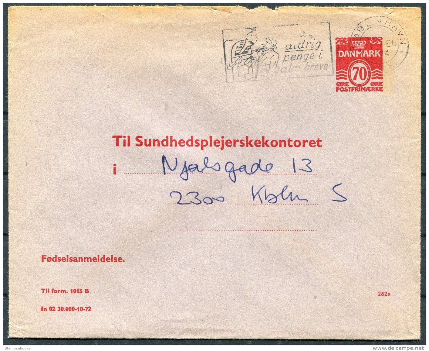 1974 Denmark 70 Ore Private Stationery Cover 262x - Postal Stationery