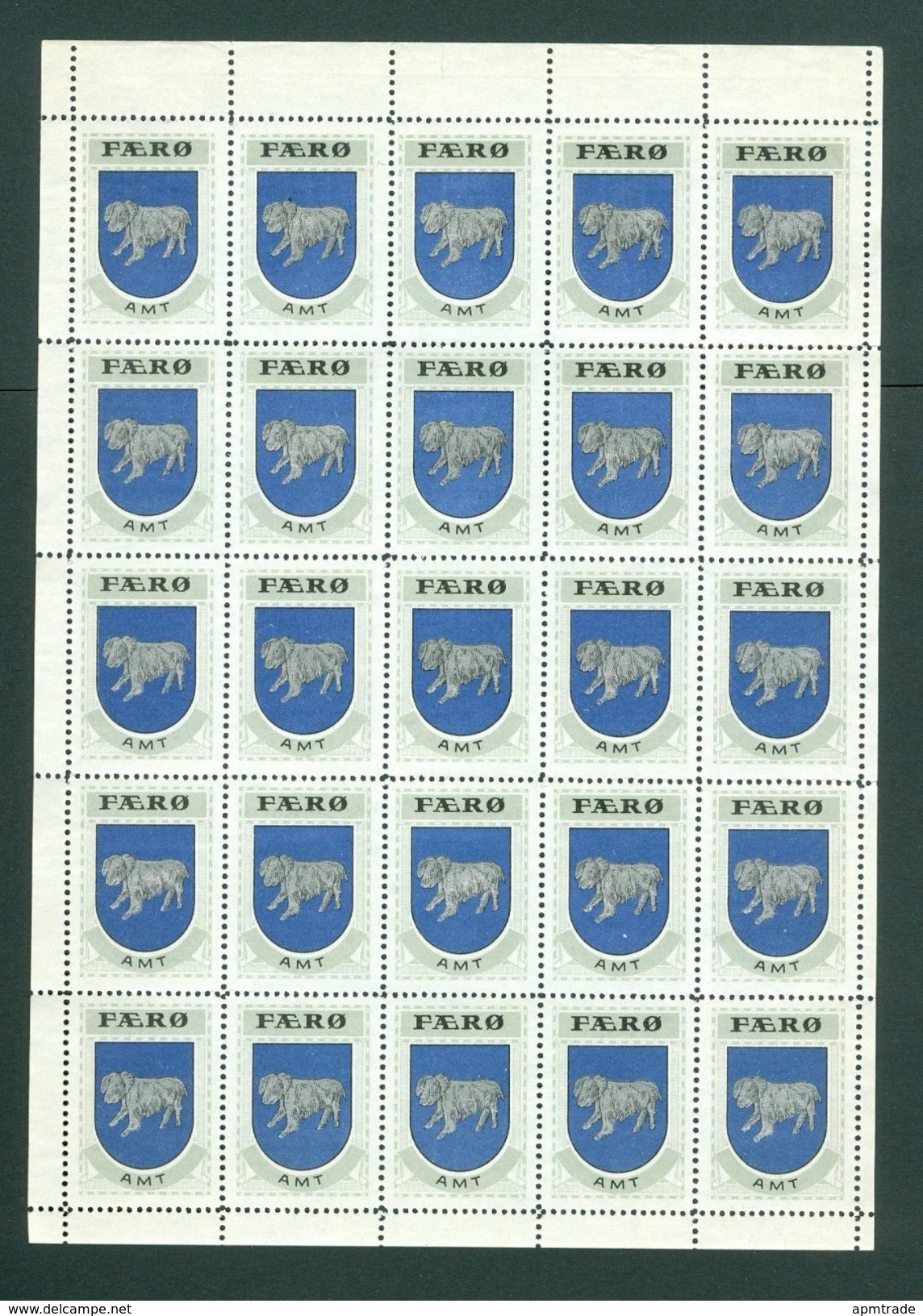 Faro Islands. Poster Stamp 1940/42. Full Sheet Mnh,Folded. Ram.Coats Of Arms - Faroe Islands