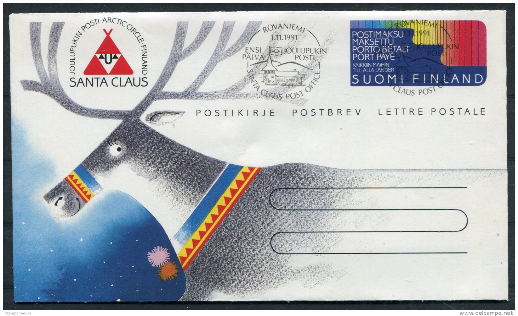 1991 Finland 4 X Christmas Stationery,Postbev. Santa Claus,Reindeer Rovaniemi - Ganzsachen