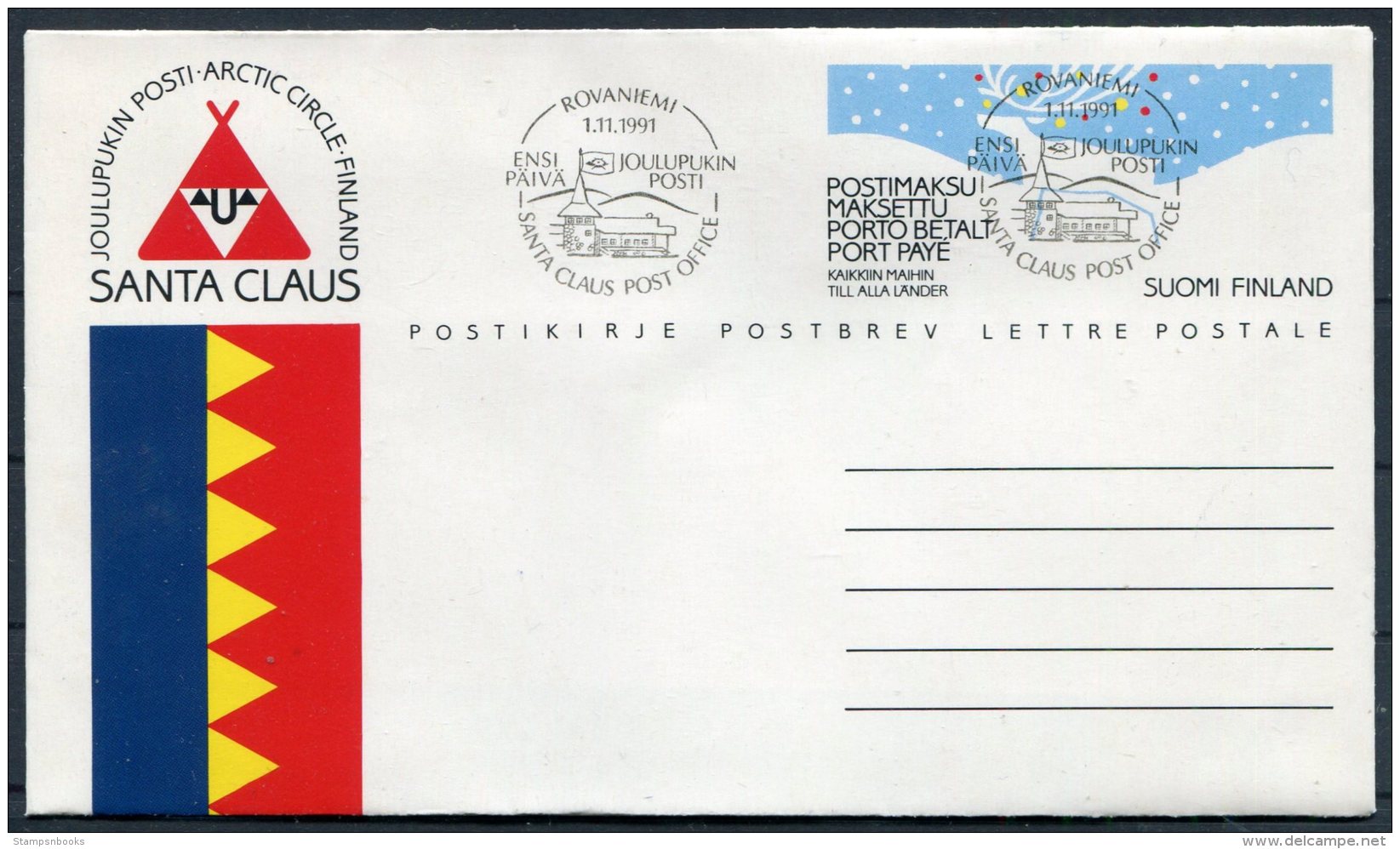 1991 Finland 4 X Christmas Stationery,Postbev. Santa Claus,Reindeer Rovaniemi - Interi Postali