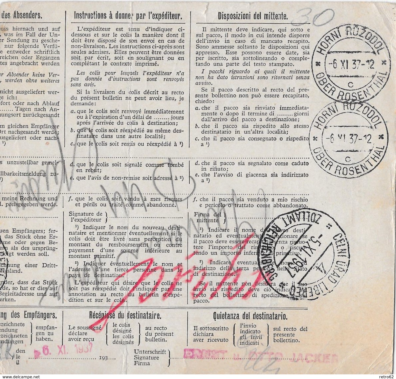 HEIMAT ST.GALLEN - 1937 Rorschach ZOLL-Gebührenzettel  SBK-115 - Lettres & Documents