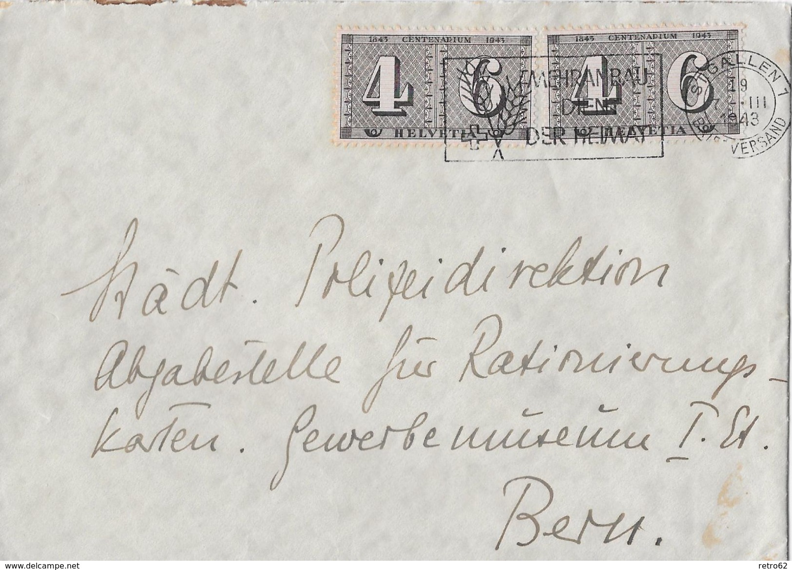 HEIMAT ST.GALLEN - 1943 Städt.Polizeidirektion Abgabestelle Rationierungskarten SBK-2x258 - Briefe U. Dokumente