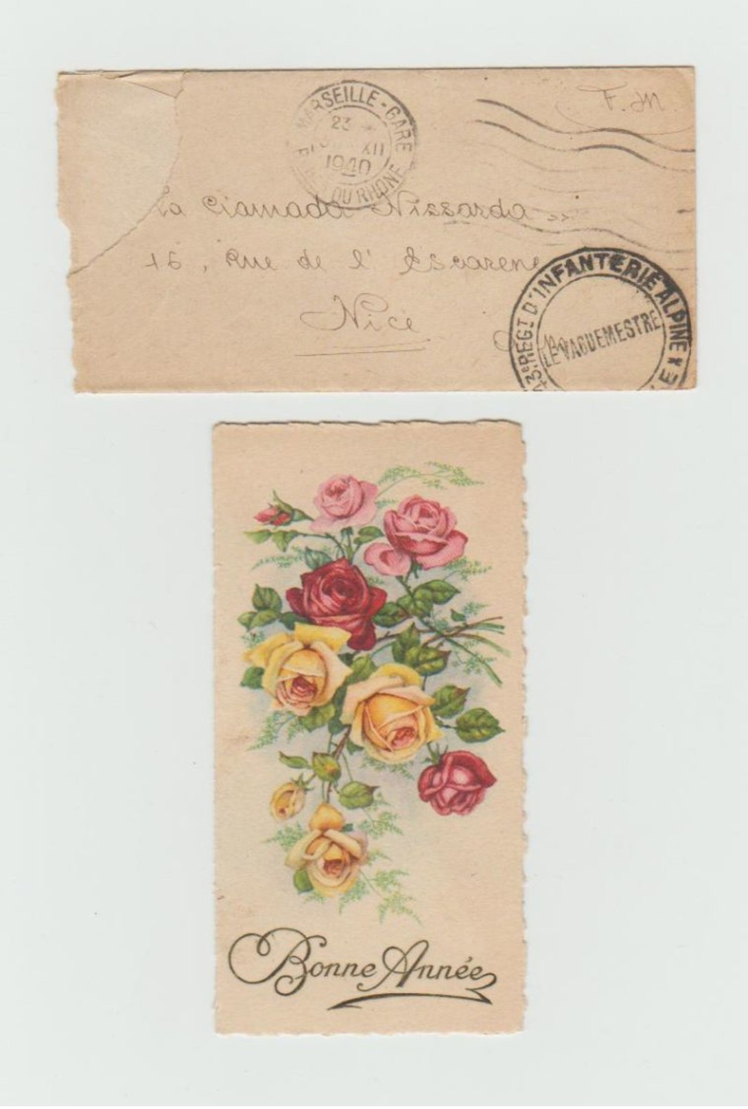 Cachet - Régiment D'Infanterie Alpine - Cachet Marseille Gare - Mignonette Avec Jolie Petite Carte - Bonne Année - Guerre De 1914-18