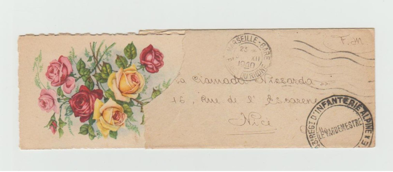 Cachet - Régiment D'Infanterie Alpine - Cachet Marseille Gare - Mignonette Avec Jolie Petite Carte - Bonne Année - Guerre De 1914-18