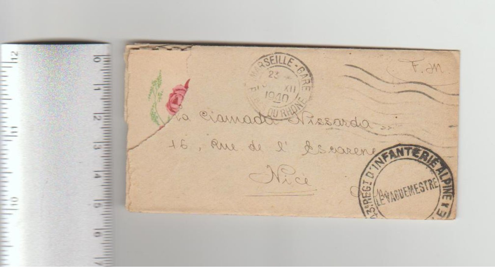 Cachet - Régiment D'Infanterie Alpine - Cachet Marseille Gare - Mignonette Avec Jolie Petite Carte - Bonne Année - Guerre De 1914-18