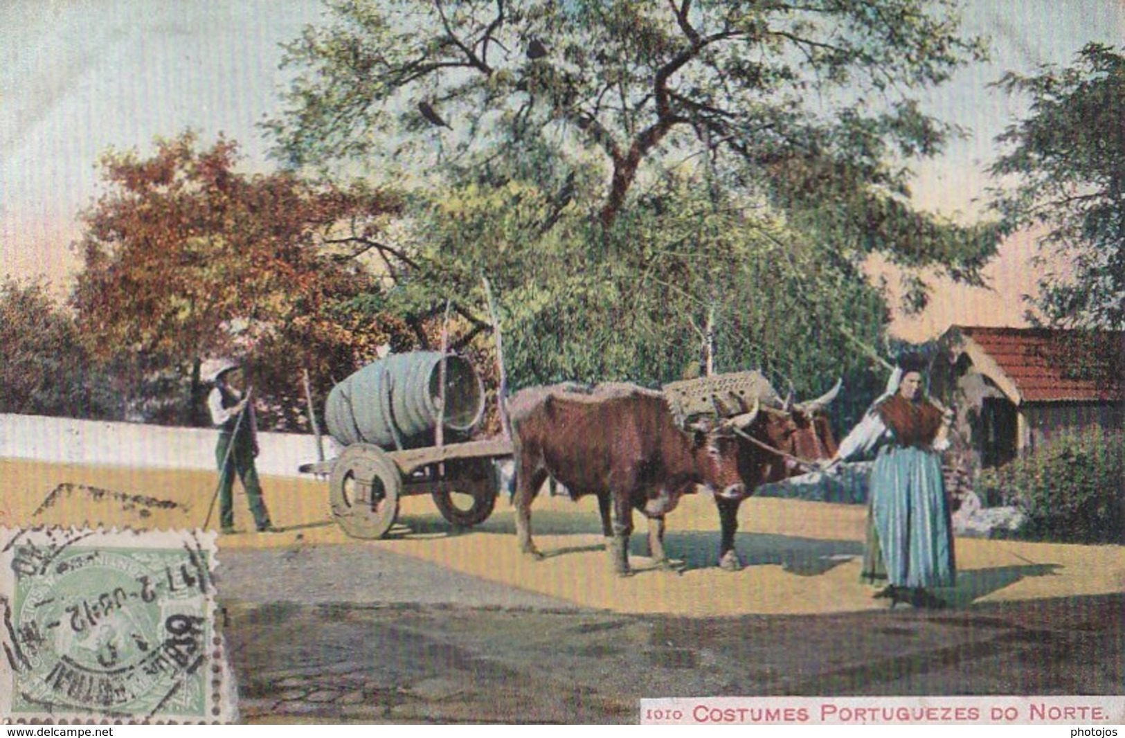 Carte Postale  : Costumes Portuguezes Do Norte (Portugal)  N° 1010    Engate De Bois Puxando Um Carrinho - Autres & Non Classés