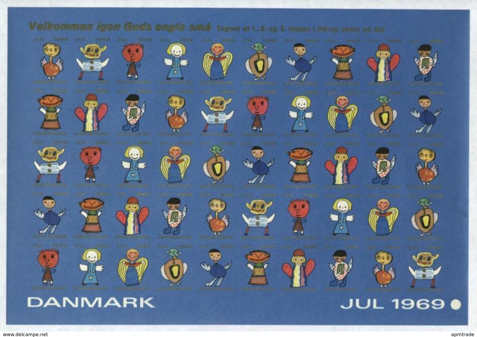 Denmark. Christmas Seals 1969 Sheet MNH Imperforated. Angels. Childrens Drawings - Other & Unclassified