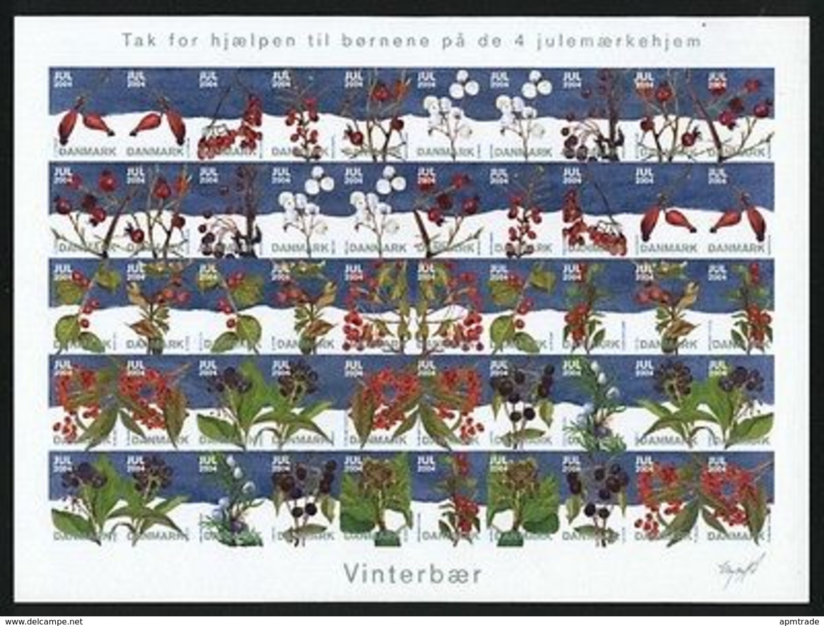 Denmark Christmas Seal 2004 Mnh. Imperforated Sheet.Winter Berries. - Other & Unclassified