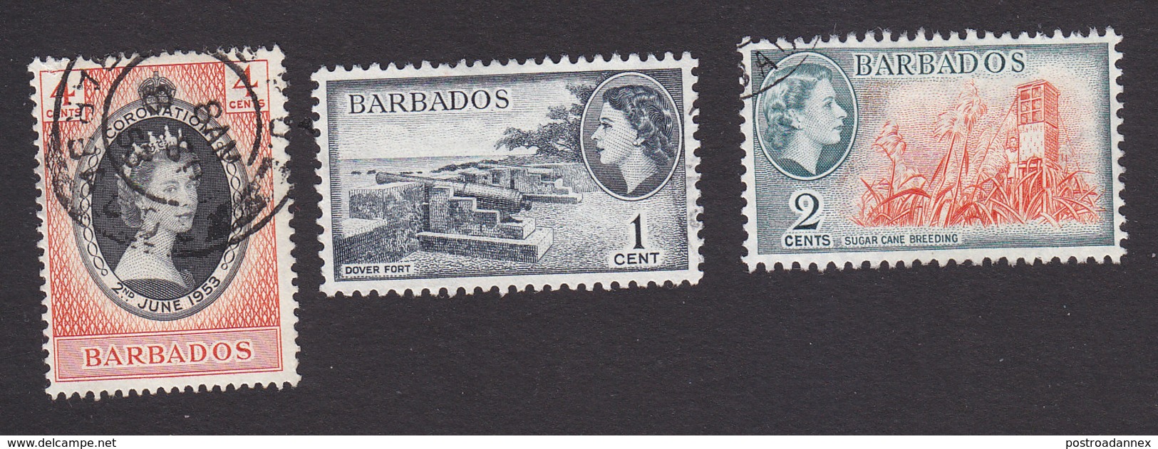 Barbados, Scott #234-236, Used, Coronation, Scenes Of Barbados, Issued 1953 - Barbados (...-1966)