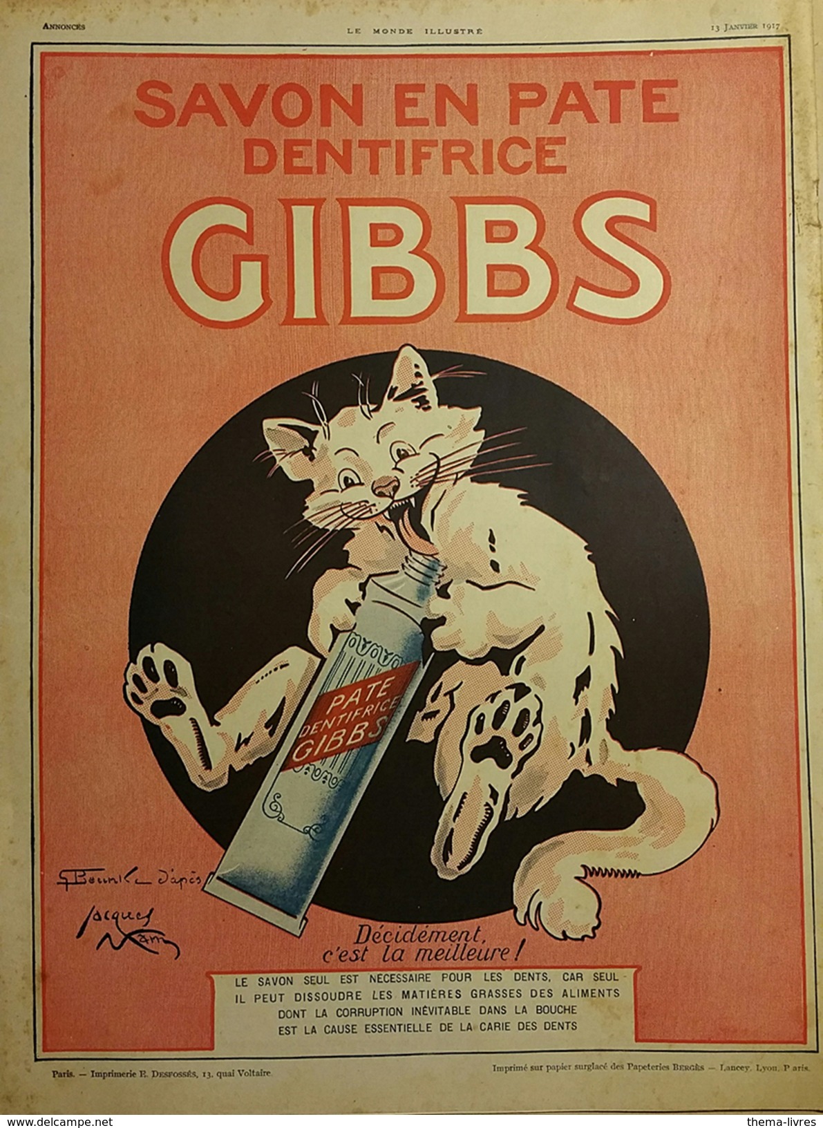 Publicité GIBBS Le Chat (ill Par Jacques Nam) 1917 (CAT 885) - Publicités