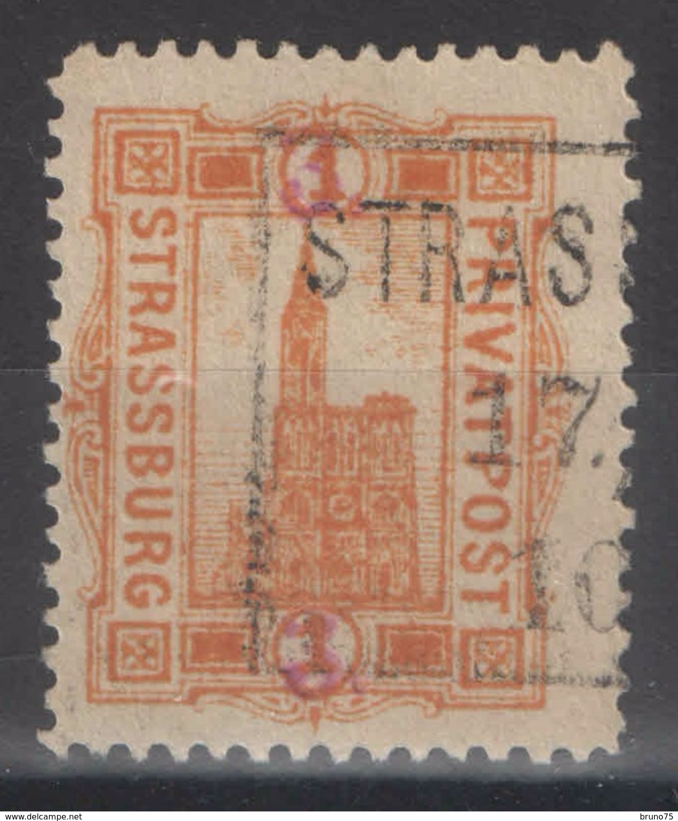 Alsace-Lorraine - Strassburg Privatpost - Poste Privée De Strasbourg - 3 Pf. Orange Oblitéré - Autres & Non Classés